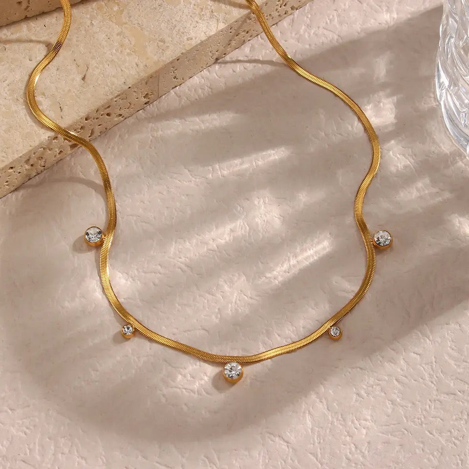 Crystal Dot Necklace  - Tarnish Free