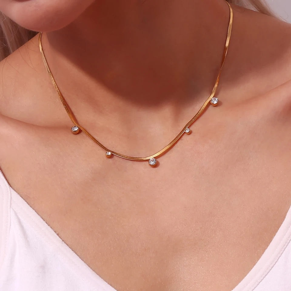 Crystal Dot Necklace  - Tarnish Free